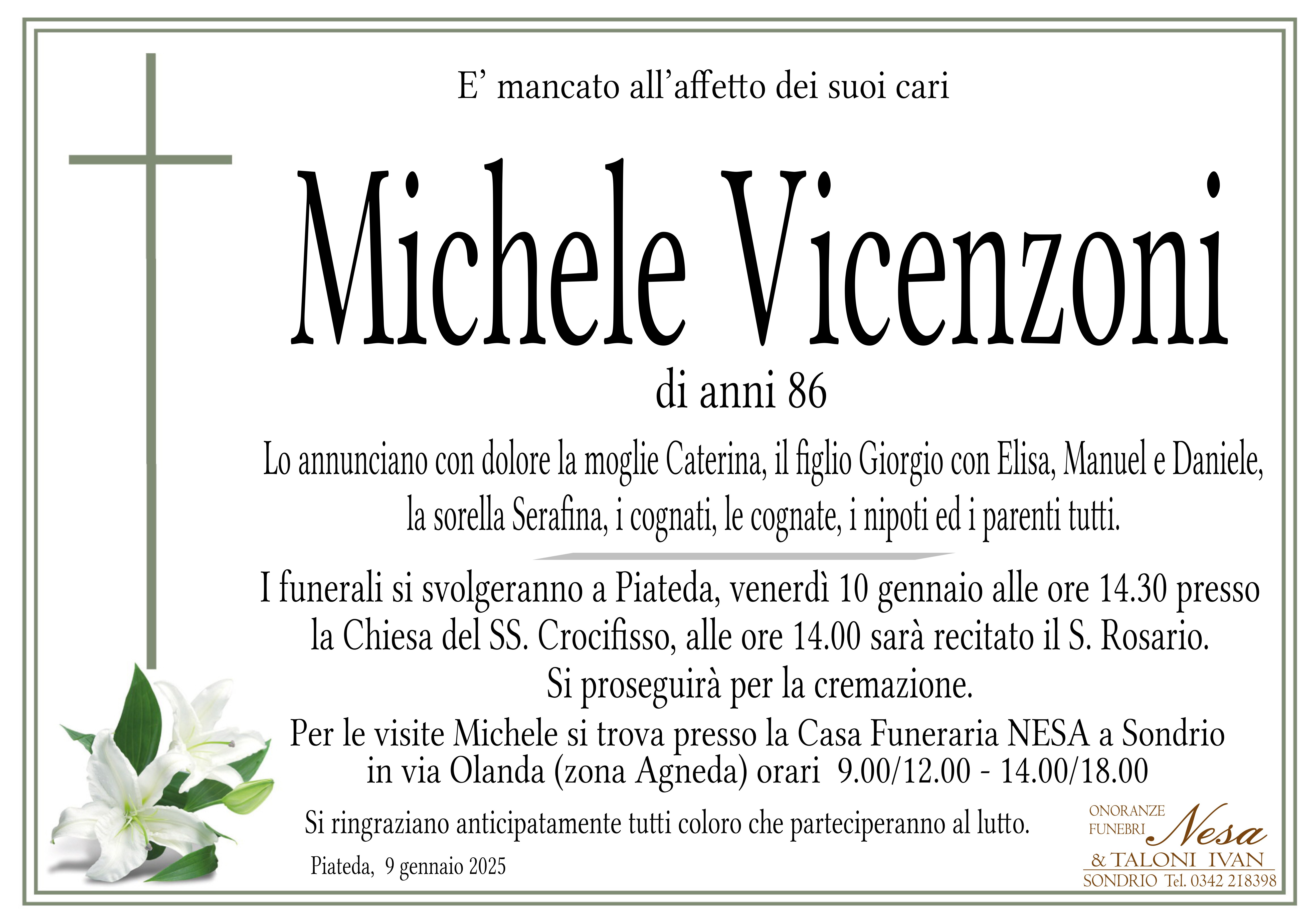 Necrologio MICHELE VICENZONI